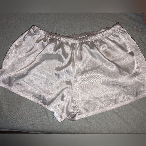 White silk Bride Shorts with rhinestone and light blue detail, size L - Picture 3 of 6